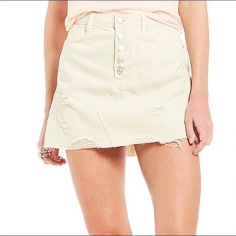 We The Free Free People Off White Distressed Denim Mini Skirt Size 25